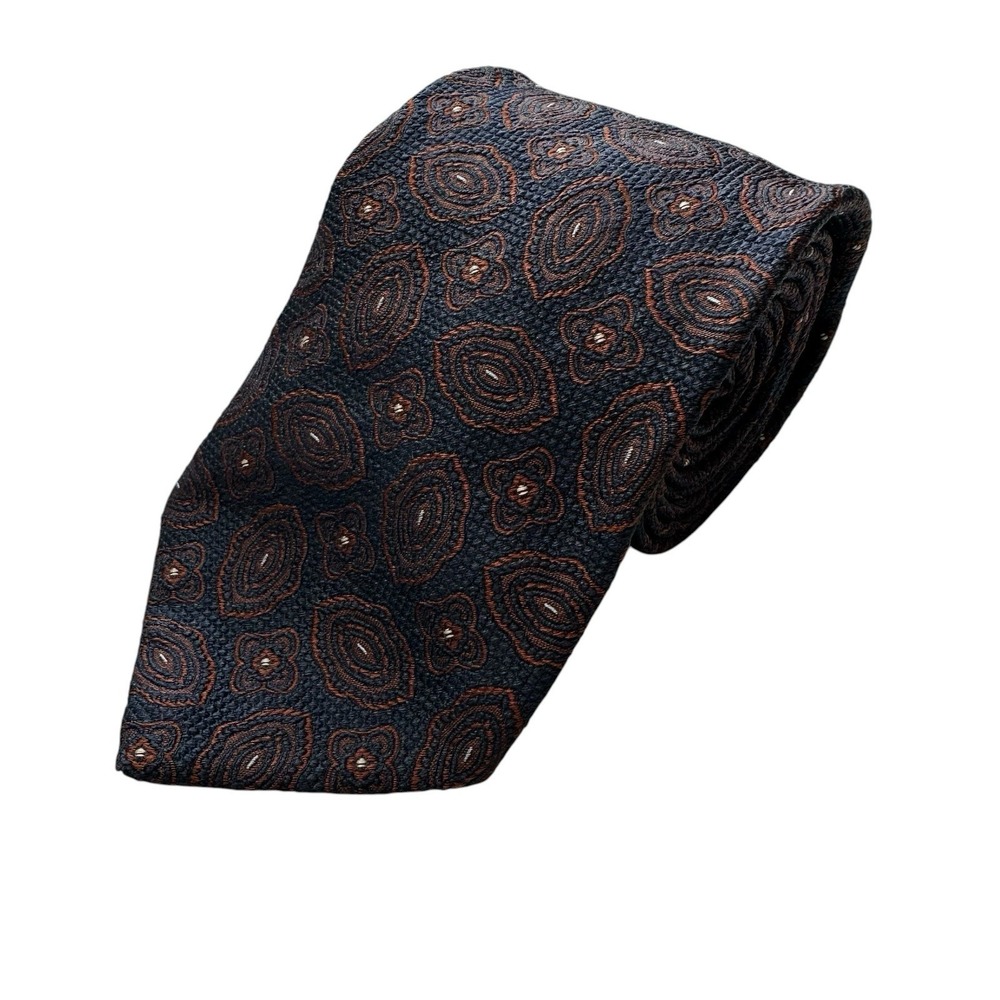 Massimo Bizzocchi Jacquard Silk Navy Blue Geometric Necktie Italy Luxury Men Tie